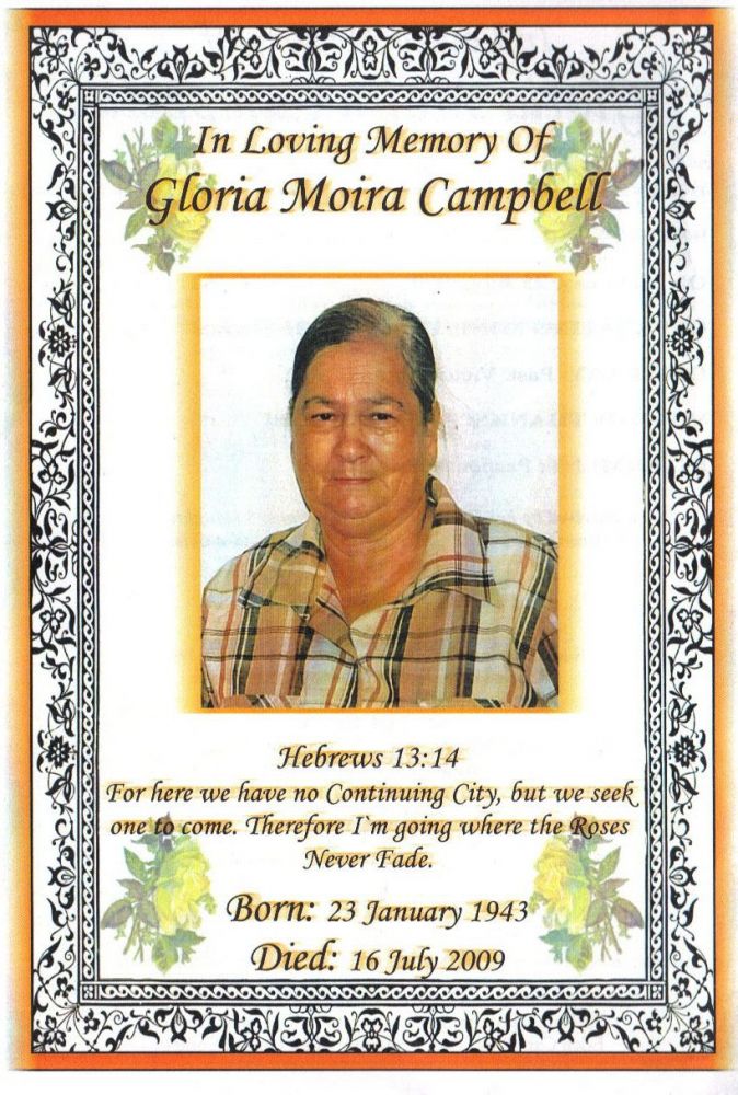 Gloria Moira Chambell 23/1/1943 - 16/7/2009