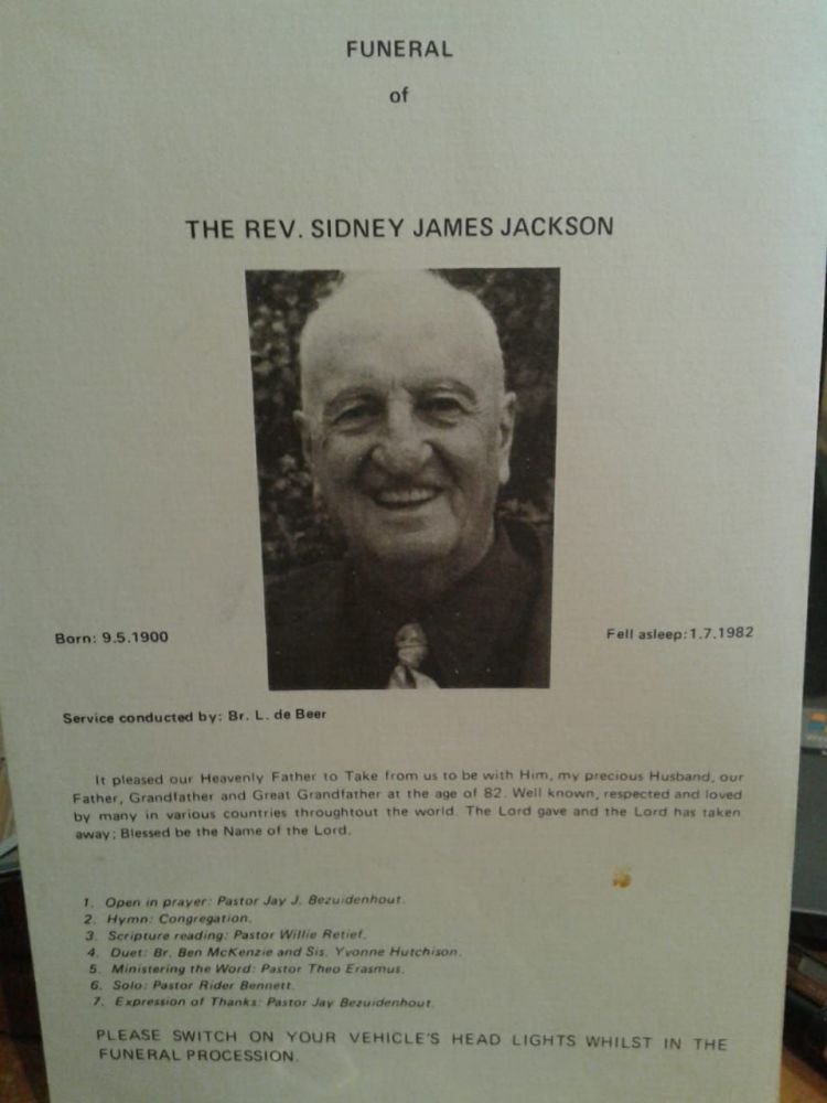Rev. Sidney James Jackson 9/5/1900 - 1/7/1982